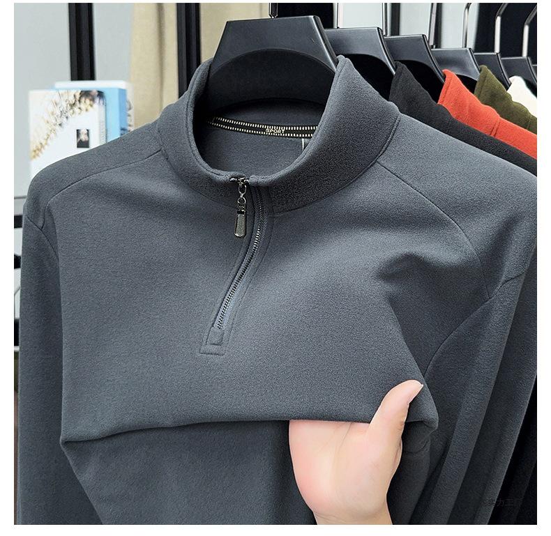 Woodpecker Men's Double-Sided Velvet Half-Zip Stand Collar Warm Long-Sleeve T-Shirt