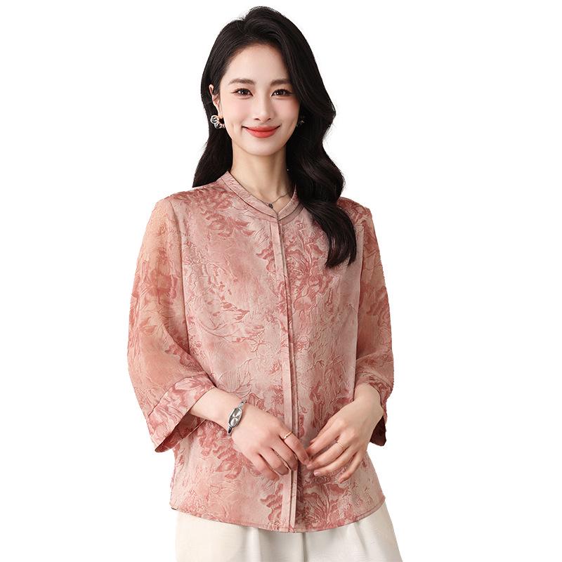 2026 Chinese-Style Printed Loose Shirts for Middle-Aged & Elderly Mothers