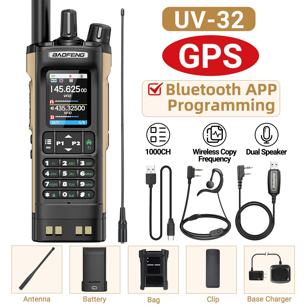 BAOFENG UV-32 Walkie Talkie GPS Multi Band 10W Bluetooth Draadloze Programmering Frequentie Kopiëren 1000CH Lange Afstand Amateur Tweerichtingsradio EURO