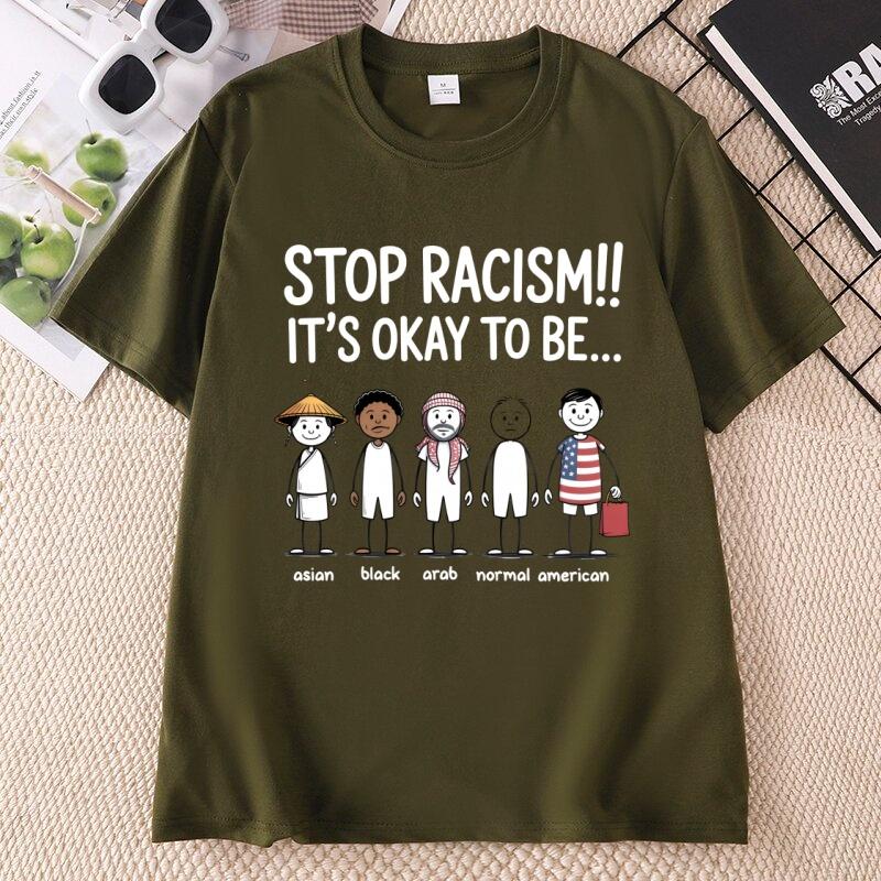 STOP RACISM Printed Tshirt Casual Round Neck Printed Cotton Short Sleeve Tshirts Unisex Round Neck High Quality Tees Clothing