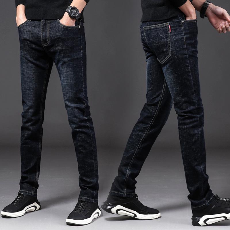 Men's Slim Fit Mid-Waist Elastic Jeans - Casual Trendy Straight Pants for Spring