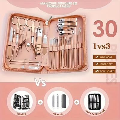 30pcs/set Nail Clippers Manicure Tool Set, with Portable Travel Case, Cuticle Nippers and Cutter Kit, Professional Nail Clippers Pedicure Kit