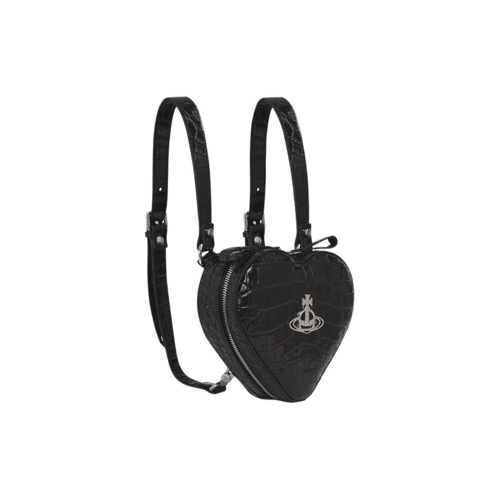 VIVIENNE WESTWOOD Ella Saturn Logo Detachable Chain Strap Crocodile Pattern Mini Backpack Women Backpack Black 43030072UL0039N401