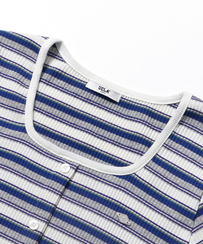 UCLA Women'S Square Neck Multi-Stripe Short Sleeve T-Shirt [Navy] (Uc4Stc1)