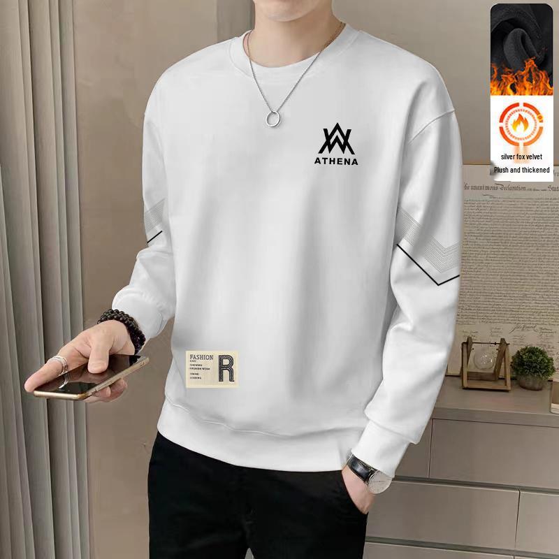 Men's Heavyweight 380g Round Neck Sweatshirt, Winter Loose Fit, Plus Velvet Long Sleeve Pullover, Casual Versatile Base Layer.
