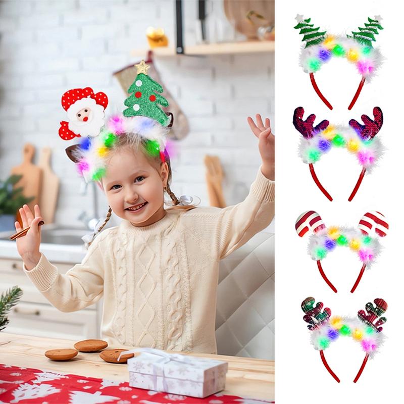 Led Christmas Headband Creative Reindeer Antlers Glow Headwear Christmas Party Cosplay Hair Accessories 2026 New Year Kid Gift