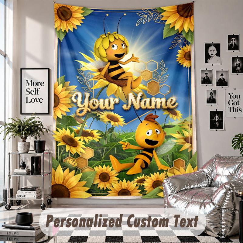 Wall Hanging Tapestry With Custom Name & Text, Bing Bunny Decorative Tapestry For Bedroom