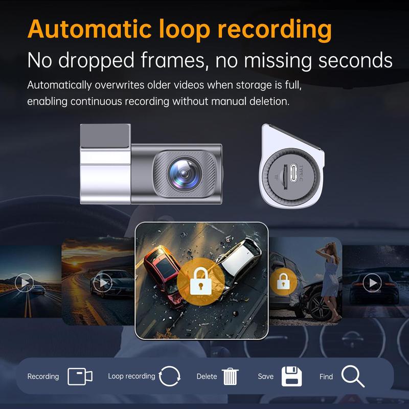 1080P Dashcam Mit Nachtsicht Mini Versteckte Dashcam 24-Stunden Parküberwachung Schleifenaufnahme G-Sensor App-Steuerung