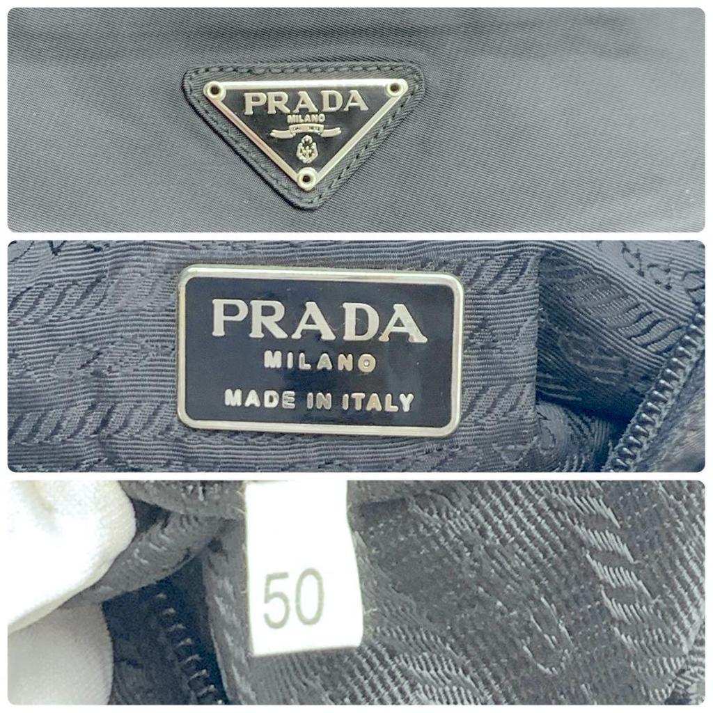 PRADA Handbag Tote Bag Tessuto Nylon White Tag Black Triangle Logo Plate Auth