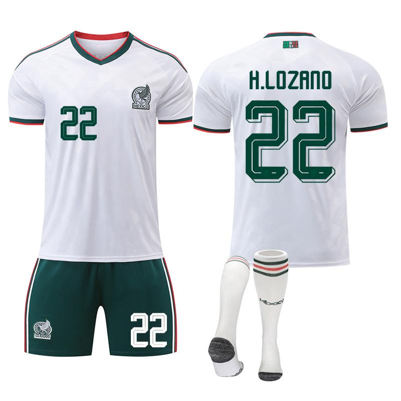 2526 World Cup Mexico Away Football Jersey No. 14 Jersey, White 9 Raul 22 Lozeno Correct Set