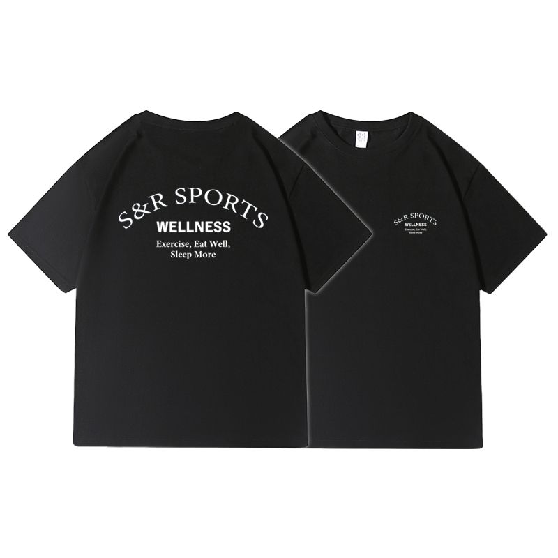 

Women s Short-Sleeved T-shirt with White Ocean Style Niche Style American Retro Sports Style Black XXL