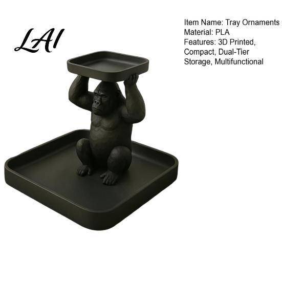 Desktop Aromatherapy Holder 3D Printed Gorilla Decorative Tray Squatting Figure with Dual-Tier Storage for Creative Animal Statue Keys Jewelry Small