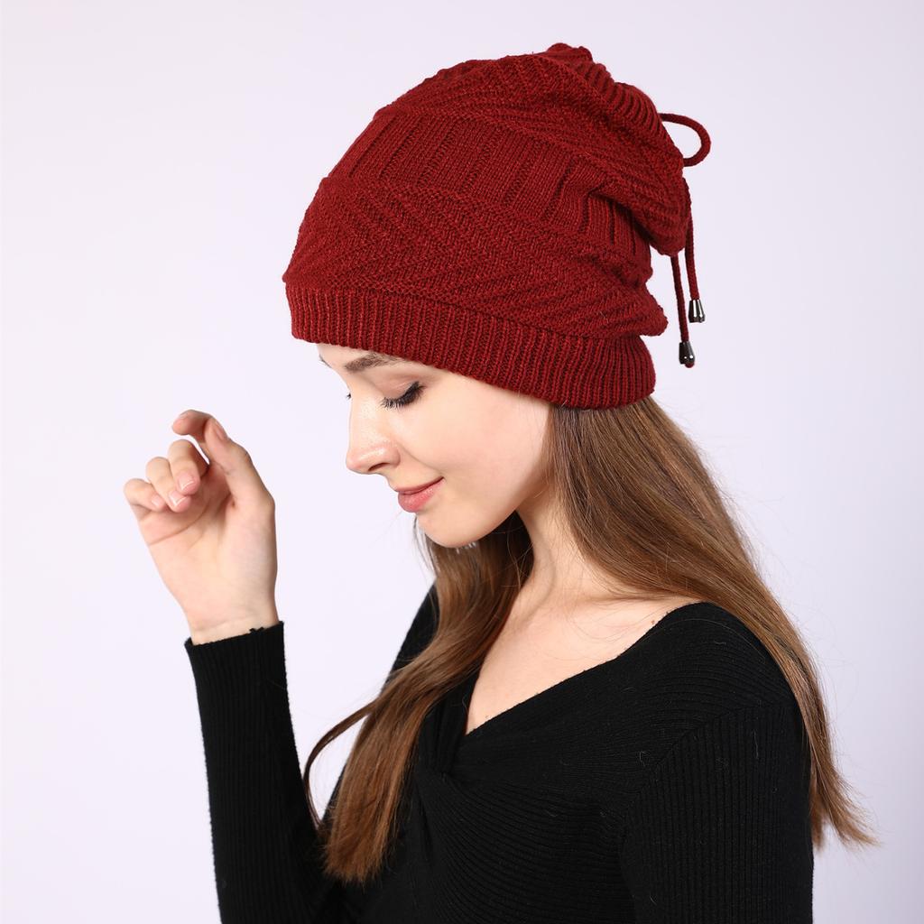 Pălării tricotate de iarnă pentru femei eșarfă pălărie la modă cu șnur Berici calde pentru femeie în aer liber Bonnet cap Skullies multifuncțional