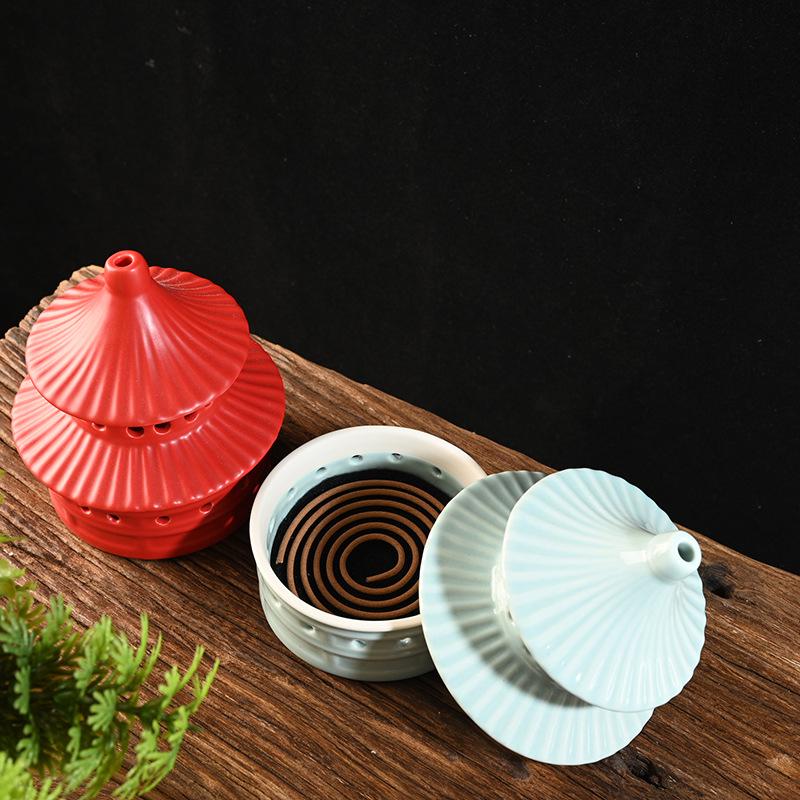 Colorful Ceramic Pagoda Incense Burner - Antique Temple of Heaven Aroma Tower for Home Decor