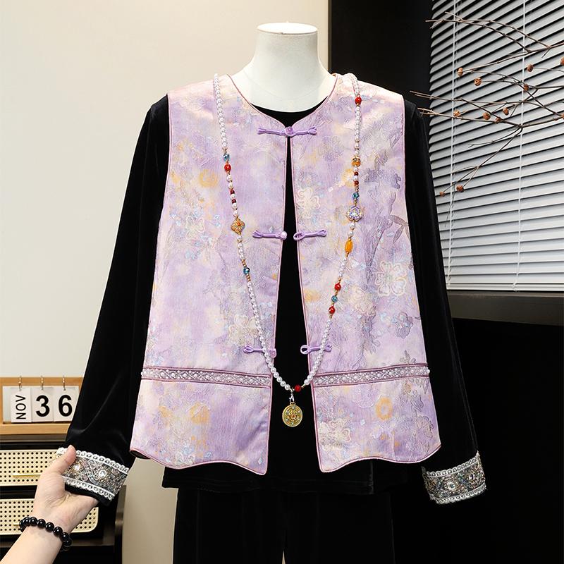 Women s New Arrival: Sleeveless Jacquard Cardigan with Round Neck and Frog Buttons – Chinese Style 2XL 105-120