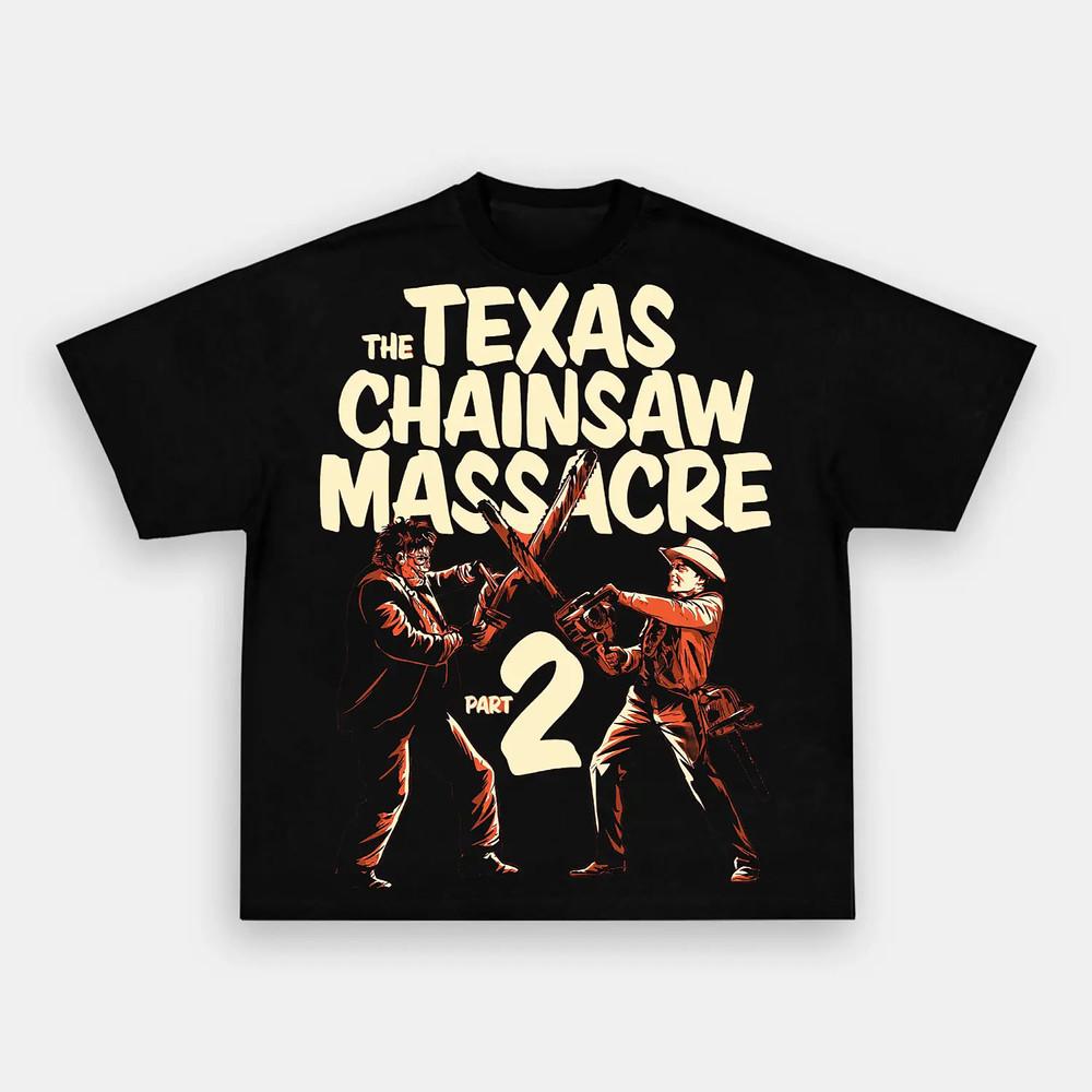Horror Leatherface Duel Scene Graphic Killer Slasher Halloween T-Shirt XXL