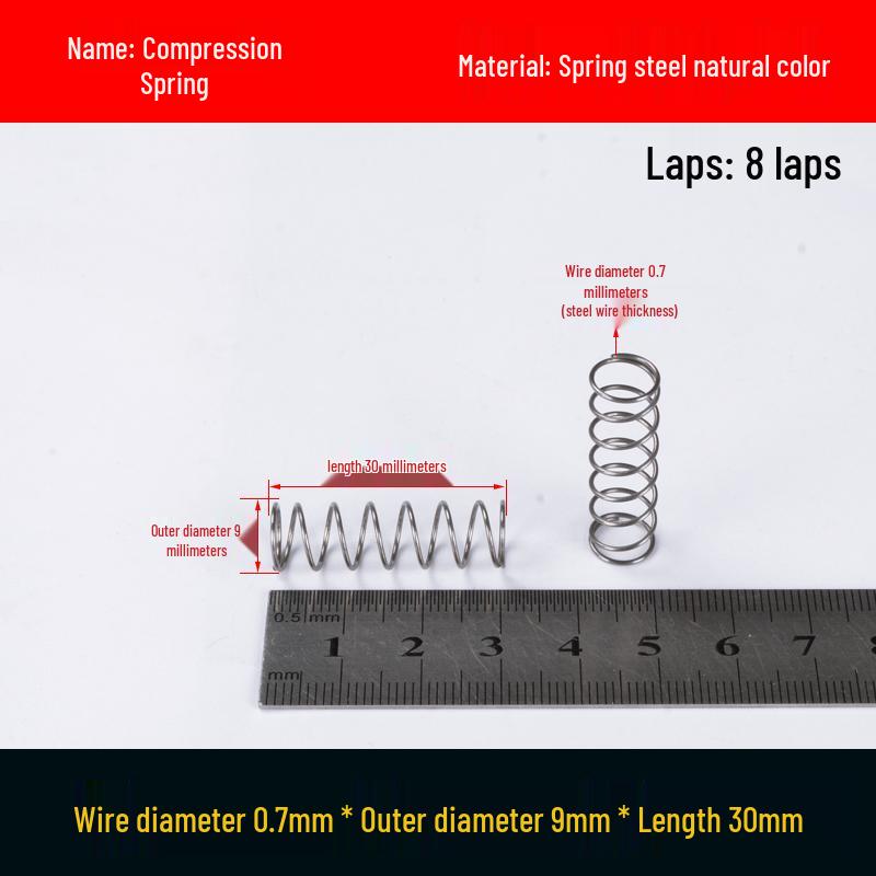 Druckfeder mit Rückstellfunktion aus Federstahl, 0,7 mm Drahtdurchmesser, 8-12 mm Außendurchmesser