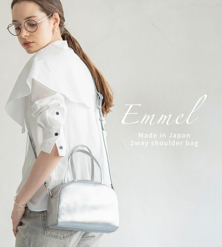 Emel Shoulder Crossbody Boston Made In Silver [Heini] Bag, Women's Bag, Leather, Small, Lightweight, 2way, Adults, Commuting, Japan,
