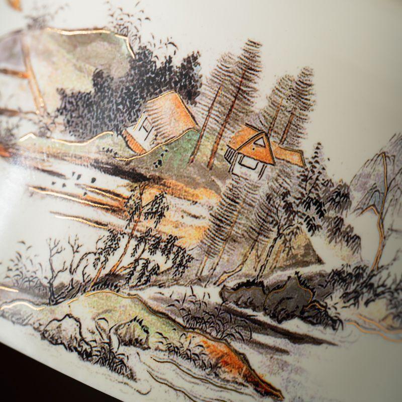 Vintage Mountain Scenery Pattern Ceramic Tea Caddy Moisture Seal Nut Candy Storage Jar Ink Ceramic Storage Bottle Art Decoration