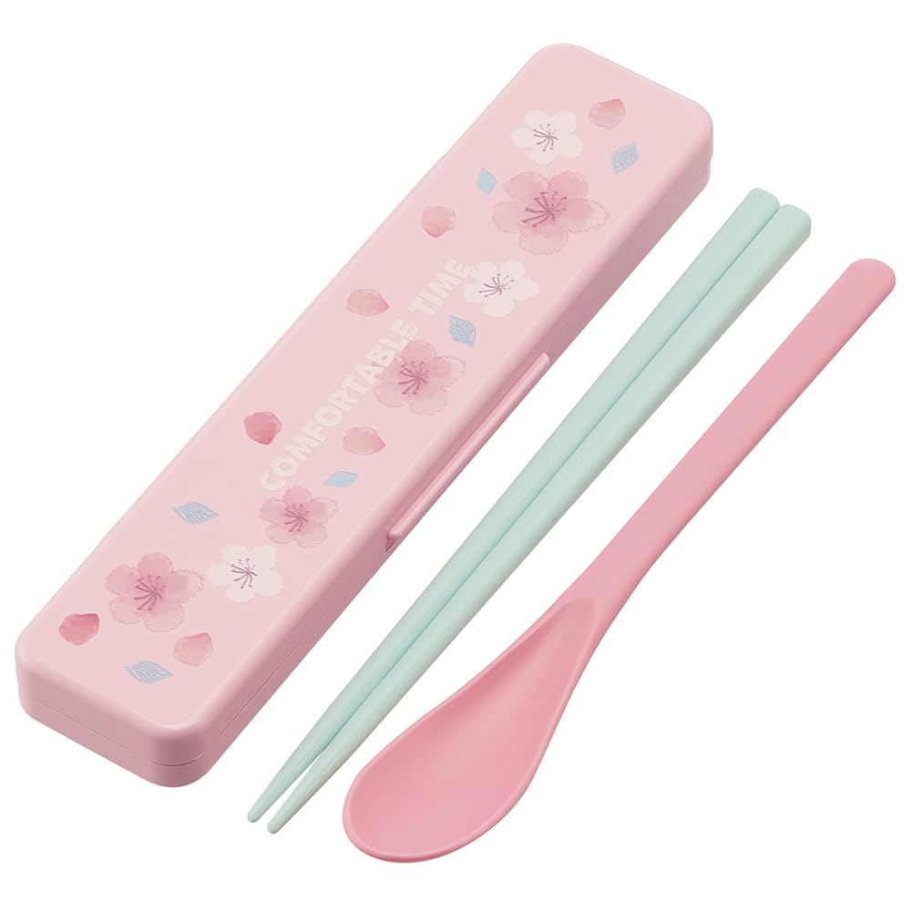 

Skater Combi Set Chopsticks Spoon Set Cherry Blossom Pattern Удобный 18 см Антибактериальный Для взрослых Сделано в Японии CCS3SAAG-A