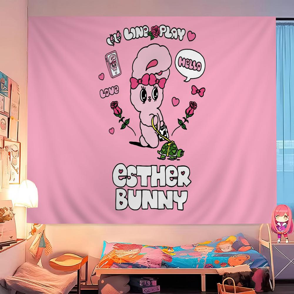 E-Esther-B-Bunny Colorful Tapestry Wall Hanging Hippie Flower Wall Carpets Dorm Decor Japanese Tapestry