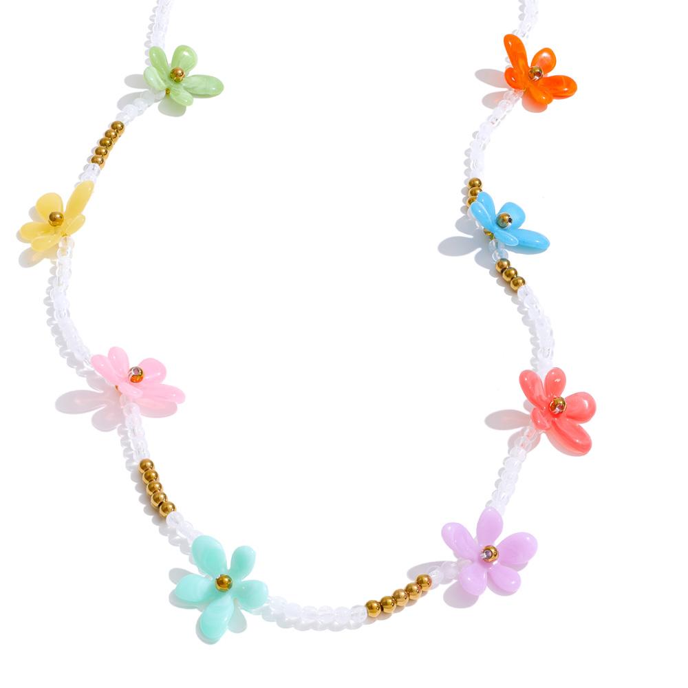 

Yhpup 102+6cm Spring Summer Style Handmade Jewelry Colorful Resin Flower Beads Chain Long Exquisite Necklace Waterproof