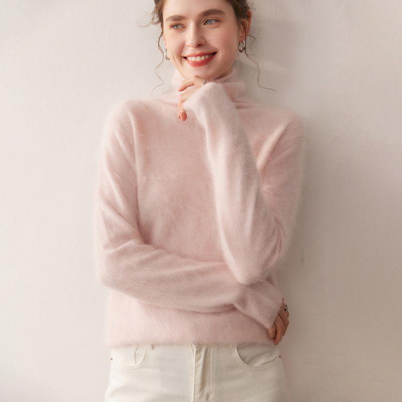 Women's 100% Pure Cashmere High Neck Sweater - Autumn/Winter Loose Knit, Warm Brushed Long Sleeve Design