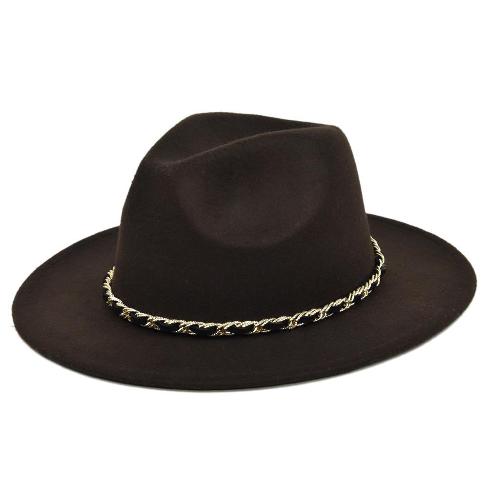 Chain woolen british retro jazz hat large brimmed hat woolen ancient large brimmed hat black hat