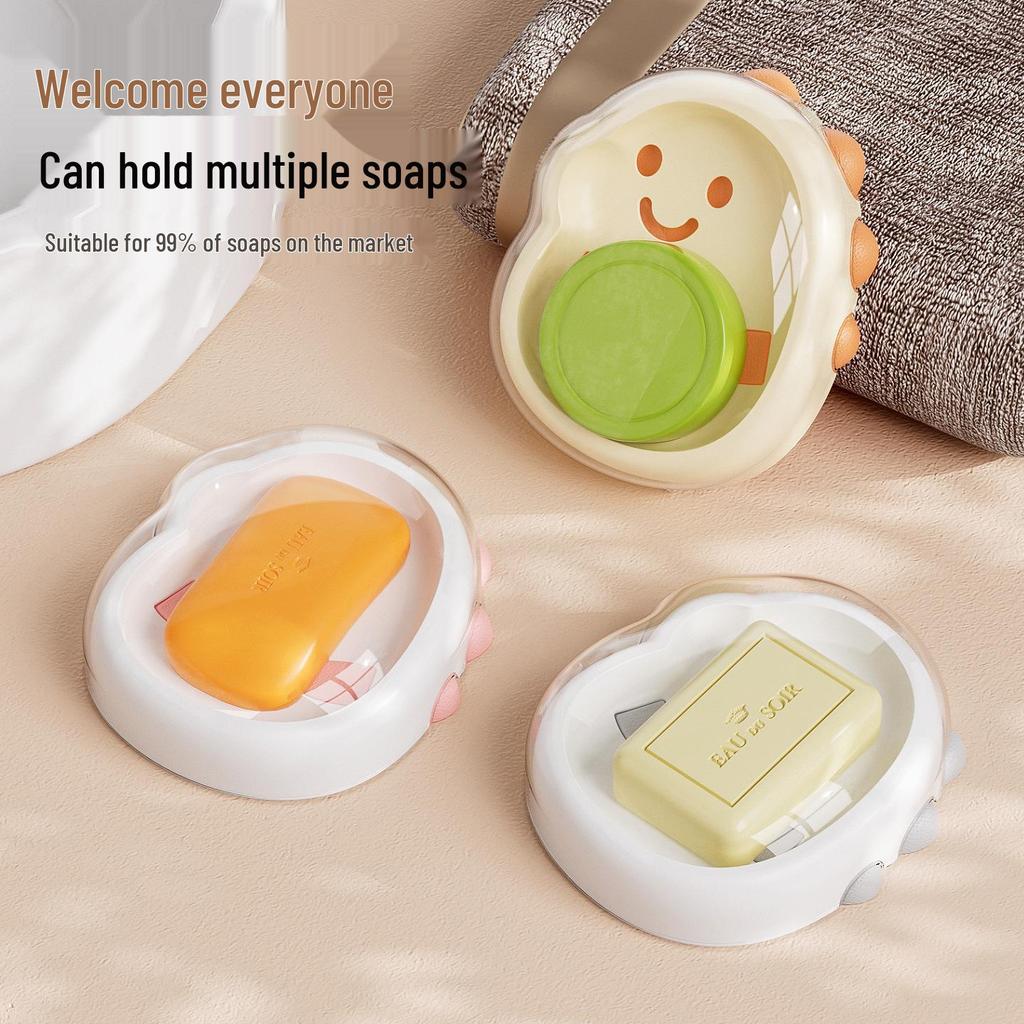 Dinosaur Double-Layer Soap Dish - Draining, Dustproof & Splashproof for Bathroom Countertop