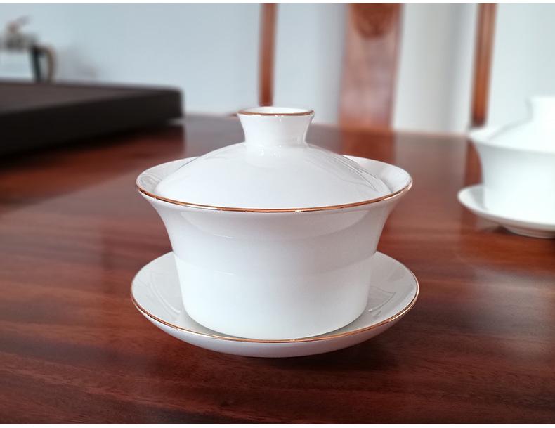 Bone China Small White Gaiwan Tea Set - 3-Piece Ceramic Tea Cup for Home, Office, or Tea House Reception.