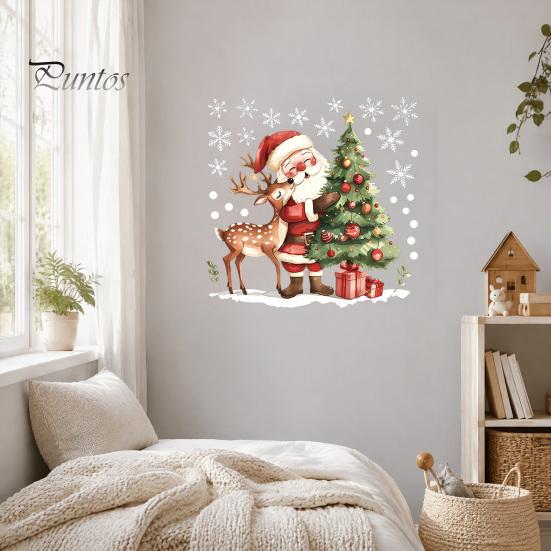 Self Adhesive Wall Stickers for Entryway Christmas Santa Claus/Snowman Static Glass Stickers, Removable Windows Clings, PVC Waterproof Durable Window