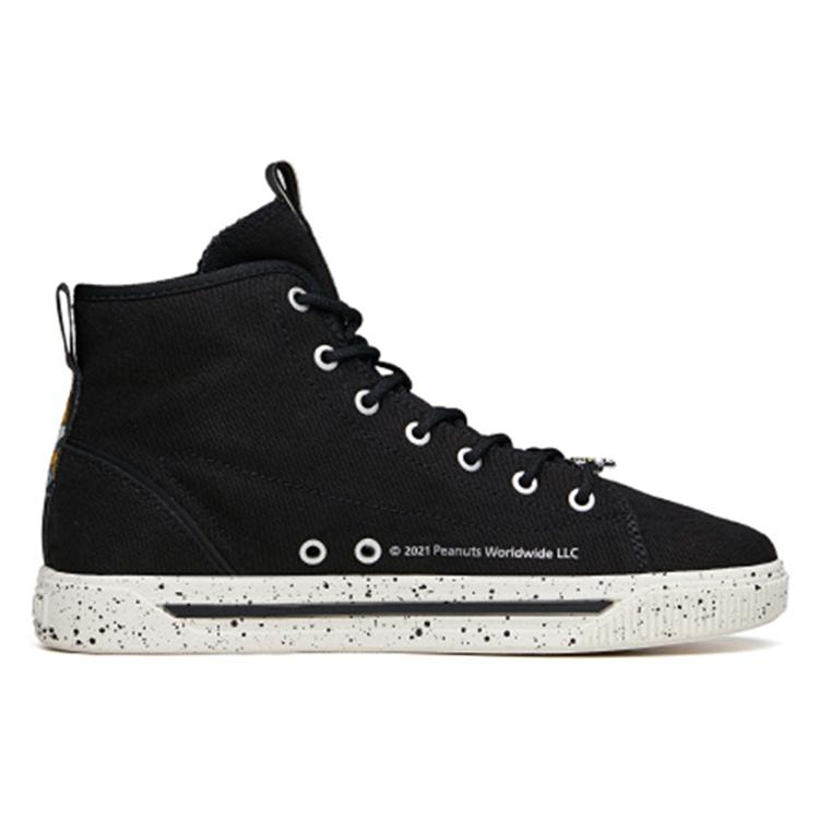 SNOOPY x Anta Canvas High top Skateboard Shoes Women's Black 922138604-2