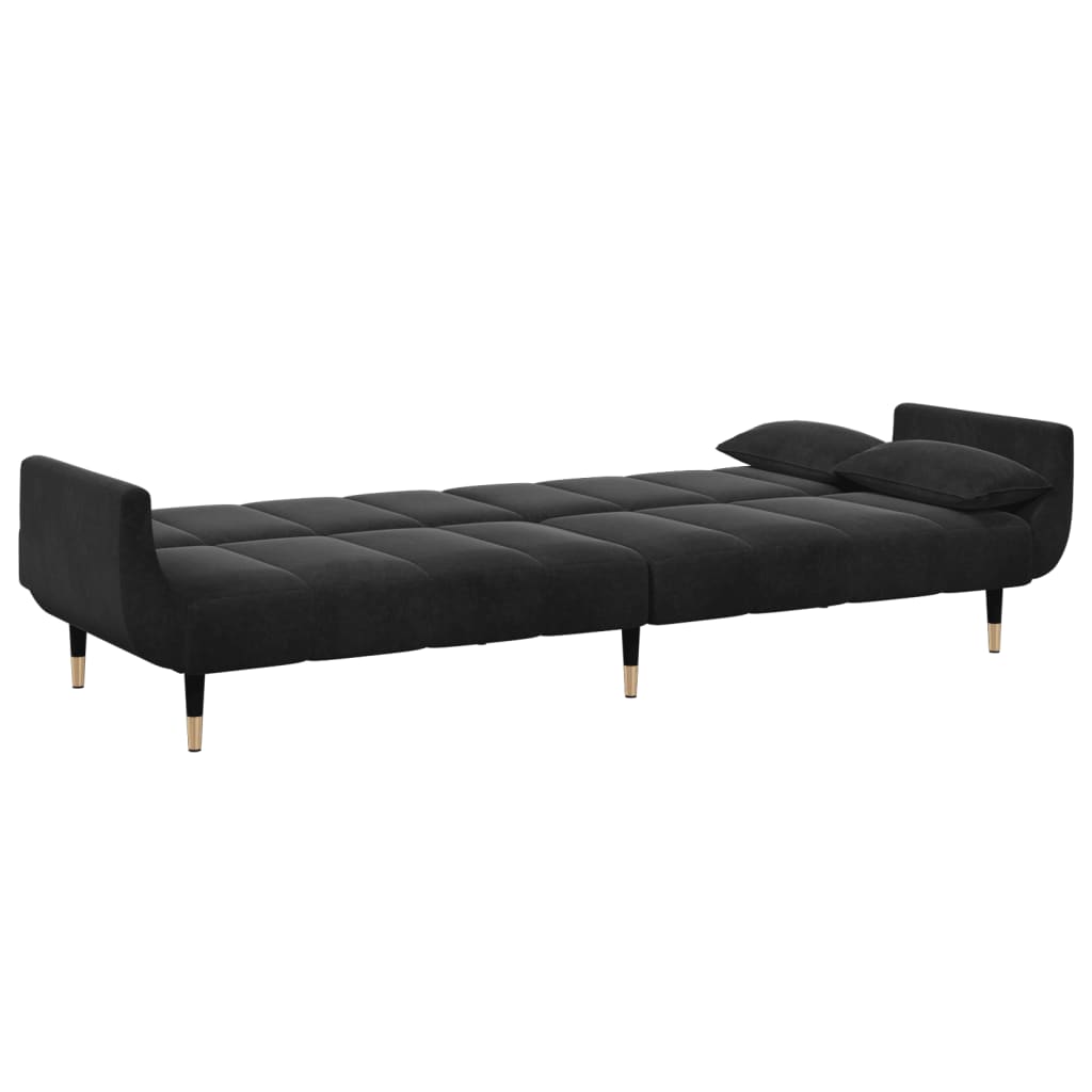 2 Seater Sofa Bed with Ottoman Black Velvet