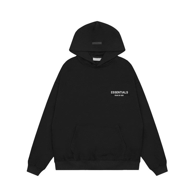 FOG Essentials Men's Loose Fit Velvet Hoodie, Double-Stitched with Heat Transfer, Trendy American Brand.