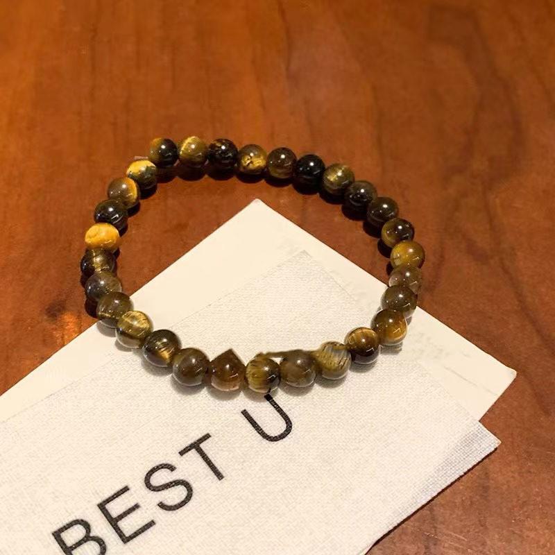 Geometric Sophisticated Design Tiger Eye Bracelet With Silver Beads For Summer Fashion 2024