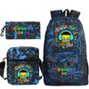 Ensemble 3 pièces Sac à dos Geometry Dash Sac d'école Sac à bandoulière Trousse à crayons Sac à dos léger à fermeture éclair Sac Tendance pour Adolescent Garçon Fille