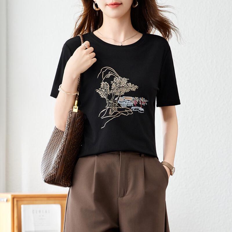 Women s 100% Mulberry Silk Embroidered T-Shirt 2XL