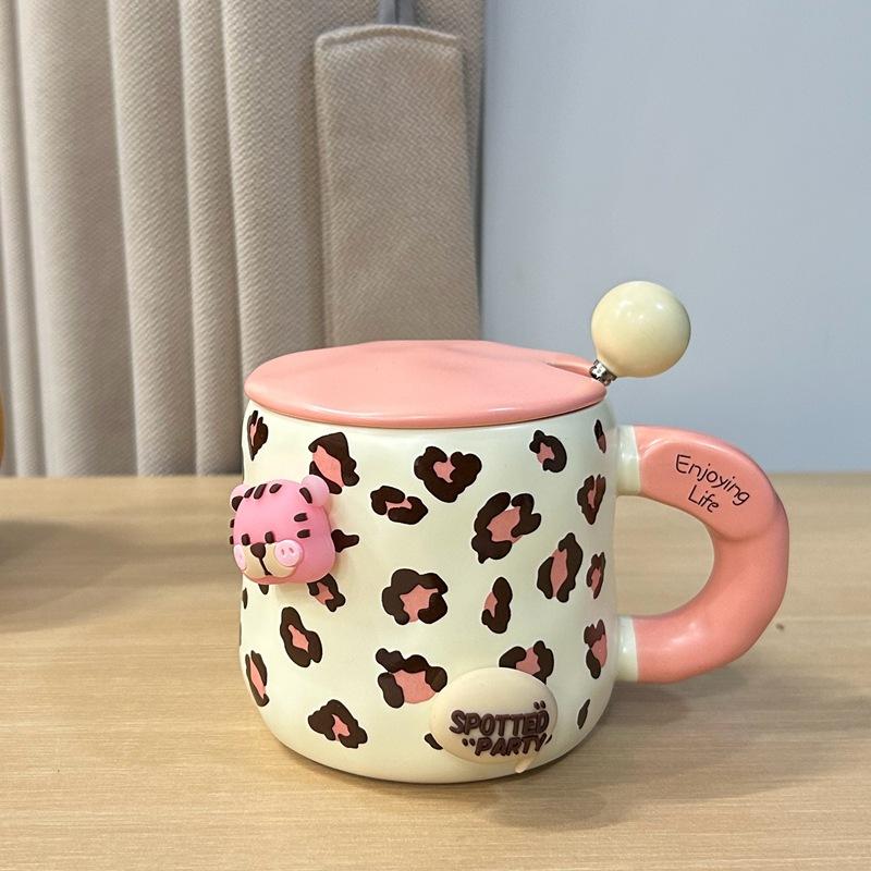 Kuh Tasse Keramik mit Deckel Kreative Haushalt Frühstückstasse Damen Neuer Stil Hochwertige Paar Kaffeetasse 400ml