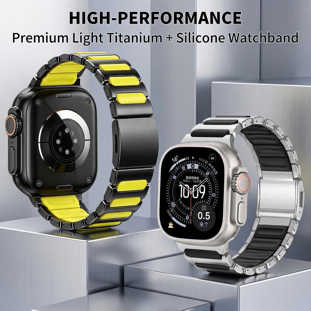 Magnetic Clasp Watchbands Comfort Silicone & Titanium Band for Apple Watch Ultra 3 2 49mm Bracelet Strap Fot Series 11 10 9 & SE