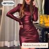 Women's Fashion Autumn Winter Solid Color Print Long Sleeve O-Neck Casual Dresses