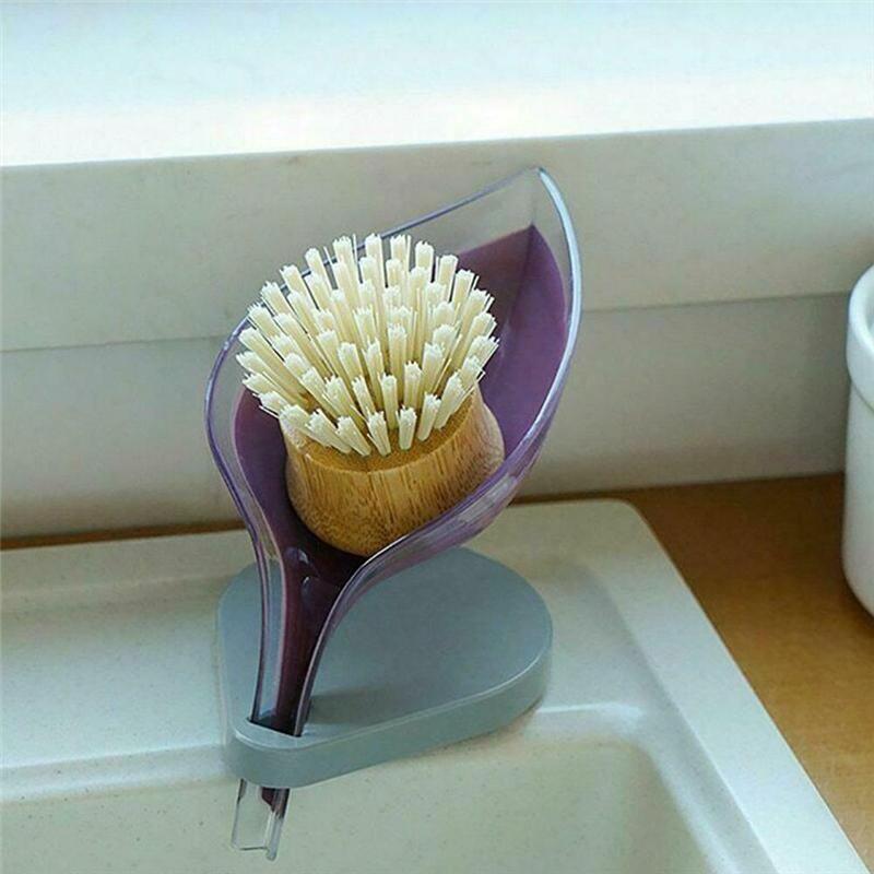 Leaf Shape Soap Box Drain Soap Holder Bathroom Shower Soap Holder Suction Cup Soap Container Plastic Sponge Storage Tray