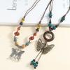 Butterfly Pendant Ceramic Necklace Long Vintage Versatile Wooden Ring Sweater Chain Adjustable Clothes Accessories