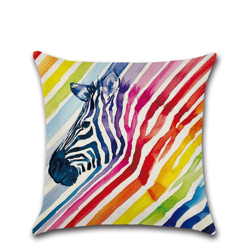 Versatile Cotton Linen Cushion Cover Featuring Cartoon Rainbow Animals For Stylish Decoration