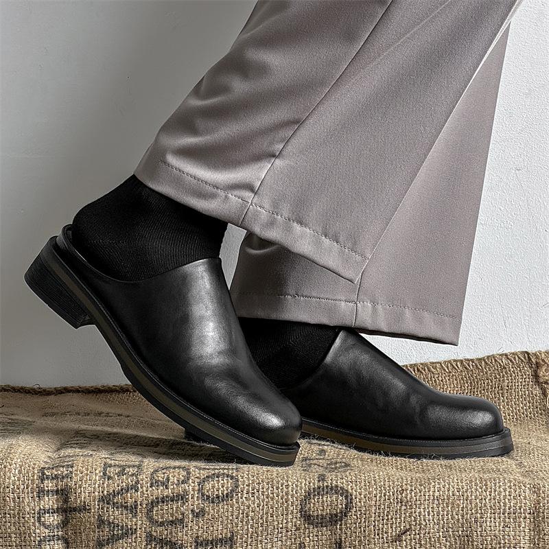 Pánské pantofle na platformě s jedním pedálem, kožené boty z lesklé lakované kůže, korejská verze, trendy velká hlava, pantofle Boken 74643-T