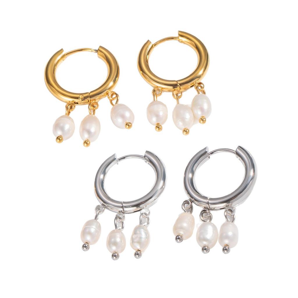 Fashion Jewelry Pearl Ear Loops with High-end Touch Premium Freshwater Pearl Pendant Earrings Stainless Steel Versatile Earrings