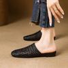 Woven hollow bag head half slippers women's 2025 new summer flat bottom square head fashion lazy sandals women's outer wear