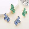 Vintage White Oil Dripping Flower Stud Earrings For Women Korean Metal Irregular Petal Post Earrings Zircon Party Accessories