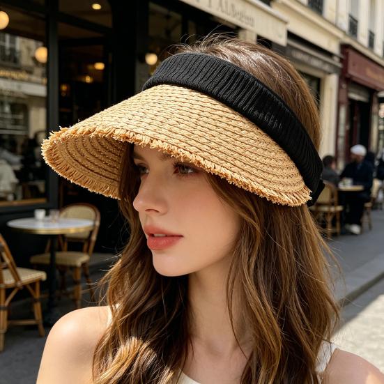 Yousheng Hollow Top Sun Hat, Foldable Braided Straw Hat with UV Protection, Breathable Design Wide Brim Hat for Summer Travel Outdoor Activities