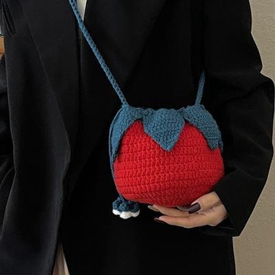 Small Fresh Literary Women's Bag Spring and Summer New Cartoon Tomato Shape Shoulder Knitted Bag