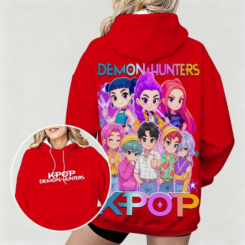 Spring And Autumn KPop Demon Hunters Women's Hoodie Colorful Anime Character Printed Street Wear Kids Fashion Hoodie Sweatshirt
